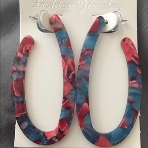 Never worn pink/blue hoop earrings